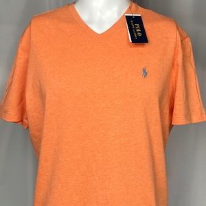 NWT Medium Polo Ralph Lauren V-Neck Cotton T-shirt Orange & Blue Pony